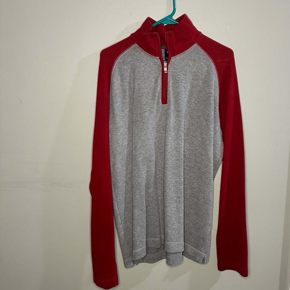 Gap cotton long sleeve grey/red zipped sweater L